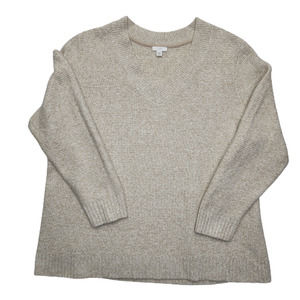 J. Jill V-Neck Long Sleeve Pullover Sweater Cream/Taupe Womens 2X XX-Large EUC